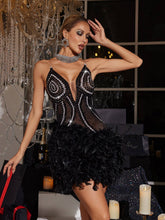 Load image into Gallery viewer, Gotow Rhinestone Feather Trimmed Mini Dress
