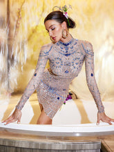 Load image into Gallery viewer, Grant Long Sleeve Rhinestone Mesh Mini Dress
