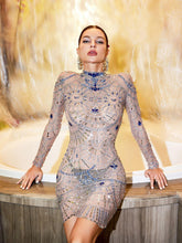 Load image into Gallery viewer, Grant Long Sleeve Rhinestone Mesh Mini Dress

