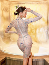 Load image into Gallery viewer, Grant Long Sleeve Rhinestone Mesh Mini Dress
