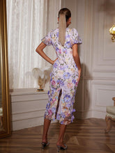 Load image into Gallery viewer, Grayson Flower Embroidered Midi Dress In Purple
