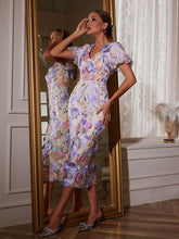 Load image into Gallery viewer, Grayson Flower Embroidered Midi Dress In Purple
