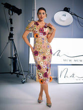 Load image into Gallery viewer, Grayson Flower Embroidered Midi Dress In Apricot
