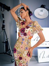 Load image into Gallery viewer, Grayson Flower Embroidered Midi Dress In Apricot
