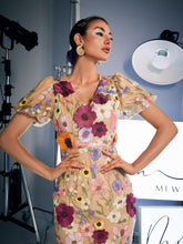 Load image into Gallery viewer, Grayson Flower Embroidered Midi Dress In Apricot
