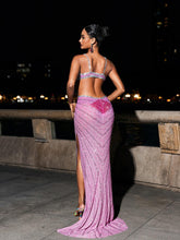 Load image into Gallery viewer, Grey Crystal Cutout Maxi Dress In Hot Pink
