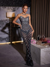Load image into Gallery viewer, Gunnar Strapless Rhinestone Mesh Maxi Dress
