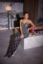 Load image into Gallery viewer, Gunnar Strapless Rhinestone Mesh Maxi Dress
