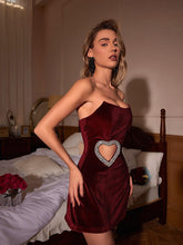 Load image into Gallery viewer, Gus Crystal Heart Cutout Velvet Dress
