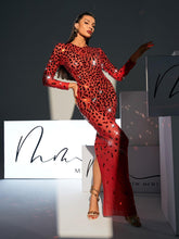 Load image into Gallery viewer, Guthrie Long Sleeve Acrylic Mesh Maxi Dress
