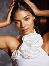 Load image into Gallery viewer, Lincoln Halterneck Draped Flower Maxi Dress In White
