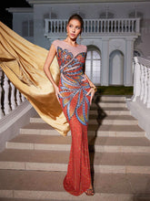 Load image into Gallery viewer, Hank Rhinestone Printed Mesh Maxi Dress

