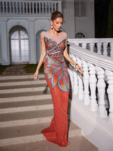 Load image into Gallery viewer, Hank Rhinestone Printed Mesh Maxi Dress
