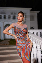 Load image into Gallery viewer, Hank Rhinestone Printed Mesh Maxi Dress
