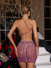 Load image into Gallery viewer, Hanne Backless Rhinestone Mesh Mini Dress In Pink

