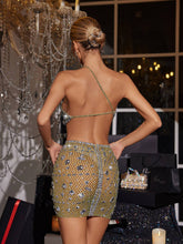 Load image into Gallery viewer, Hanne Backless Rhinestone Mesh Mini Dress In Yellow

