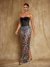 Load image into Gallery viewer, Harbor Strapless Flower Sequin Maxi Dress
