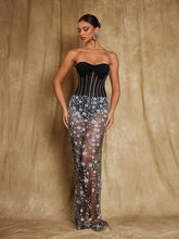 Load image into Gallery viewer, Harbor Strapless Flower Sequin Maxi Dress
