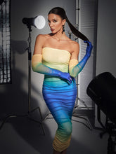 Load image into Gallery viewer, Hartford Gradient Mesh Dress With Gloves In Blue
