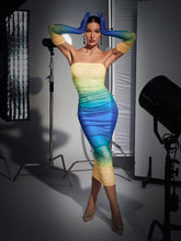 Load image into Gallery viewer, Hartford Gradient Mesh Dress With Gloves In Blue
