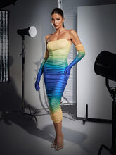 Load image into Gallery viewer, Hartford Gradient Mesh Dress With Gloves In Blue
