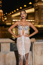 Load image into Gallery viewer, Hatty Crystal Chain Cutout Mesh Dress
