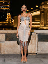 Load image into Gallery viewer, Hatty Crystal Chain Cutout Mesh Dress
