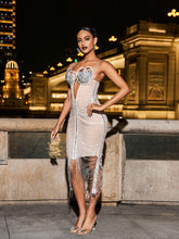 Load image into Gallery viewer, Hatty Crystal Chain Cutout Mesh Dress
