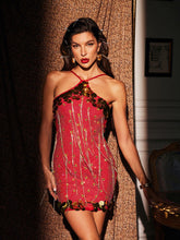 Load image into Gallery viewer, Hawthorne Bandage Crystal Fringe Mini Dress

