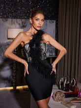 Load image into Gallery viewer, Hayes One Shoulder Feather Bandage Dress
