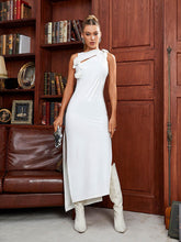Load image into Gallery viewer, Hecate Cutout Latex Split Maxi Dress In White
