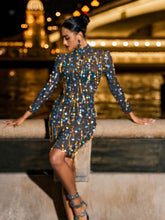 Load image into Gallery viewer, Hills Long Sleeve Fringe Rhinestone Mini Dress

