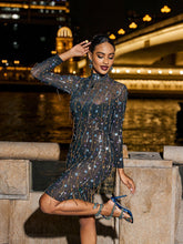 Load image into Gallery viewer, Hills Long Sleeve Fringe Rhinestone Mini Dress
