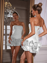 Load image into Gallery viewer, Hiroshi Strapless Flower Mini Dress In White
