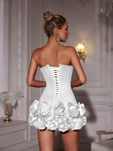 Load image into Gallery viewer, Hiroshi Strapless Flower Mini Dress In White
