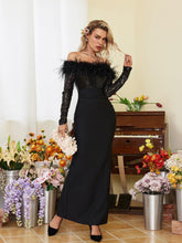 Load image into Gallery viewer, Hoku Off Shoulder Sequin Feather Maxi Dress

