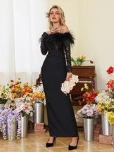 Load image into Gallery viewer, Hoku Off Shoulder Sequin Feather Maxi Dress

