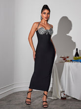 Load image into Gallery viewer, Honorina Halterneck Rhinestone Bandage Midi Dress
