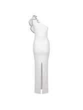 Load image into Gallery viewer, Huck One Shoulder Flower Bandage Dress
