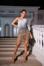 Load image into Gallery viewer, Imre One Shoulder Patchwork Fringe Sequin Dress
