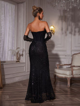 Load image into Gallery viewer, Inaki Corset Feather Sequin Maxi Dress With Gloves
