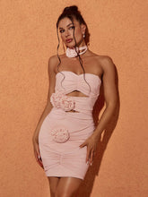 Load image into Gallery viewer, Inara Strapless Mesh Cutout Mini Dress In Blush
