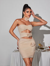 Load image into Gallery viewer, Inara Strapless Flower Cutout Mesh Dress
