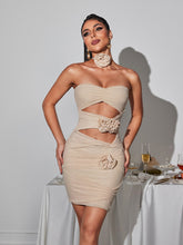 Load image into Gallery viewer, Inara Strapless Flower Cutout Mesh Dress
