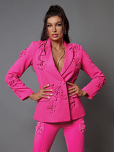 Load image into Gallery viewer, Indiana Floral Embellished Blazer Set In Hot Pink

