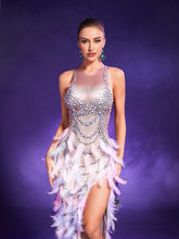 Load image into Gallery viewer, Inina Pearl Feather Asymmetric Dress

