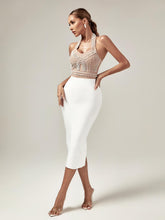 Load image into Gallery viewer, Isabella Halterneck Pearls Bandage Dress In Beige
