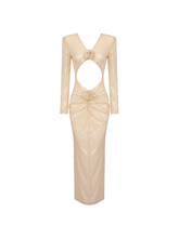 Load image into Gallery viewer, Isak Long Sleeve Flower Cutout Sequin Dress In Apricot
