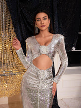 Load image into Gallery viewer, Isak Long Sleeve Flower Cutout Sequin Dress
