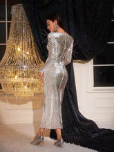 Load image into Gallery viewer, Isak Long Sleeve Flower Cutout Sequin Dress
